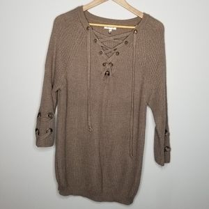 Miracle Brown Knit Vneck Tunic Sweater
